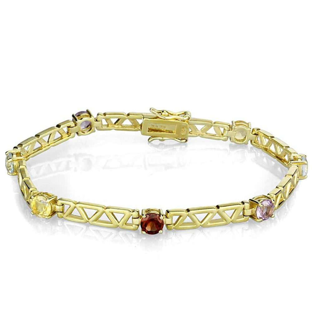 LOS840 - Gold 925 Sterling Silver Bracelet with AAA Grade CZ in Multi Color - Alamode - Flyclothing LLC