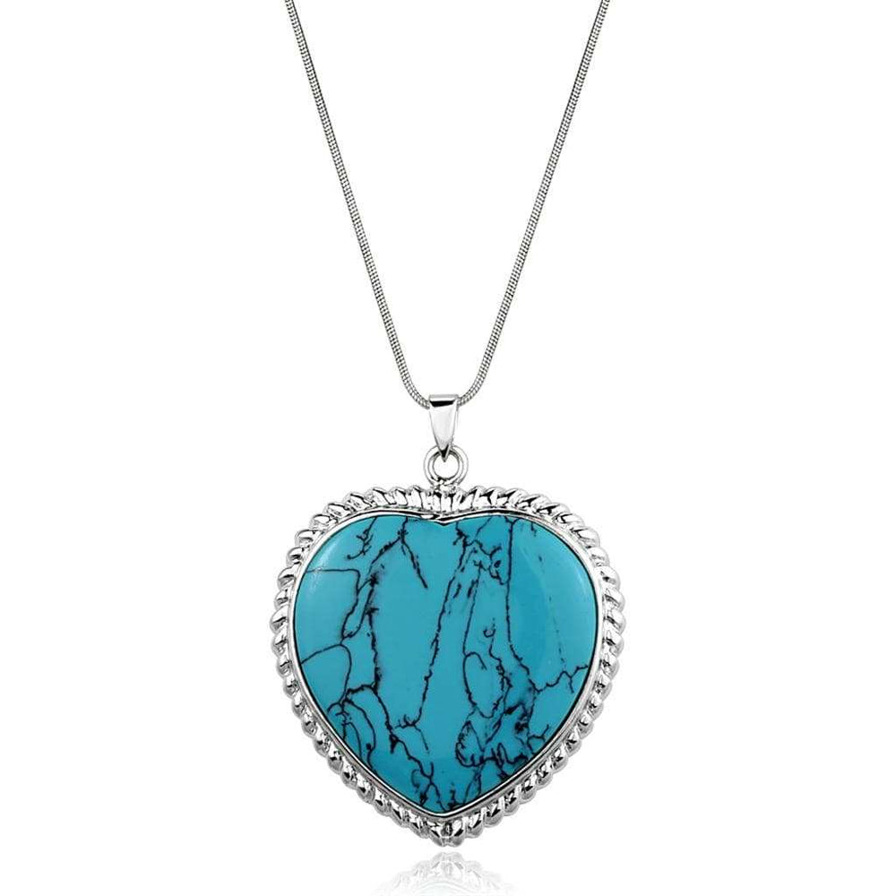 LOS861 - Silver 925 Sterling Silver Necklace with Synthetic Turquoise in Sea Blue - Alamode - Flyclothing LLC
