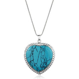 LOS861 - Silver 925 Sterling Silver Necklace with Synthetic Turquoise in Sea Blue - Alamode - Flyclothing LLC