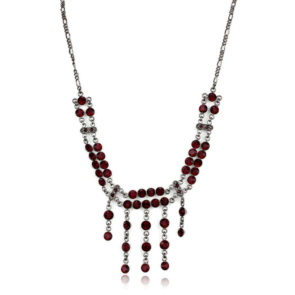 LOS865 - Ruthenium 925 Sterling Silver Necklace with Top Grade Crystal in Siam - Alamode - Flyclothing LLC