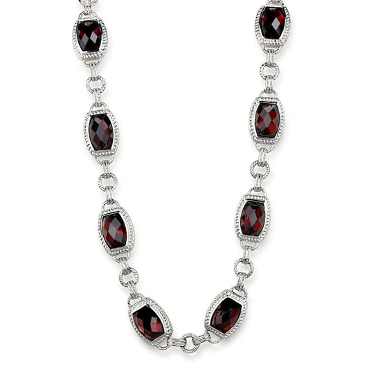 LOS877 - Rhodium 925 Sterling Silver Necklace with AAA Grade CZ in Garnet - Alamode - Flyclothing LLC