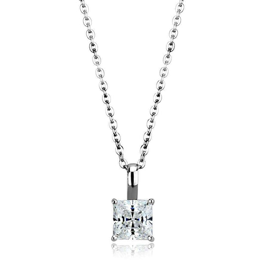 LOS894 - Rhodium 925 Sterling Silver Chain Pendant with AAA Grade CZ in Clear - Alamode - Flyclothing LLC