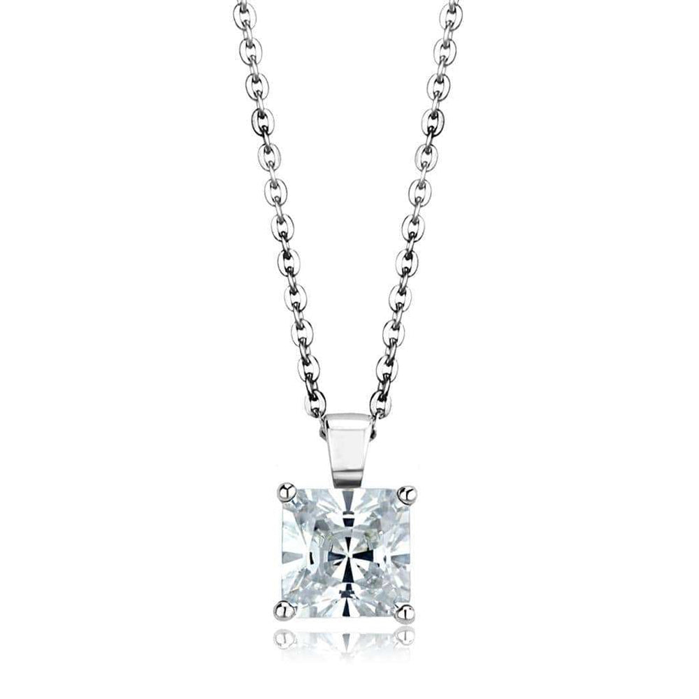 LOS895 - Rhodium 925 Sterling Silver Chain Pendant with AAA Grade CZ in Clear - Alamode - Flyclothing LLC