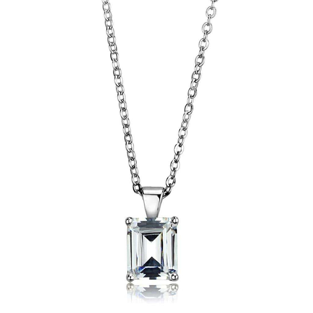 LOS896 - Rhodium 925 Sterling Silver Chain Pendant with AAA Grade CZ in Clear - Alamode - Flyclothing LLC