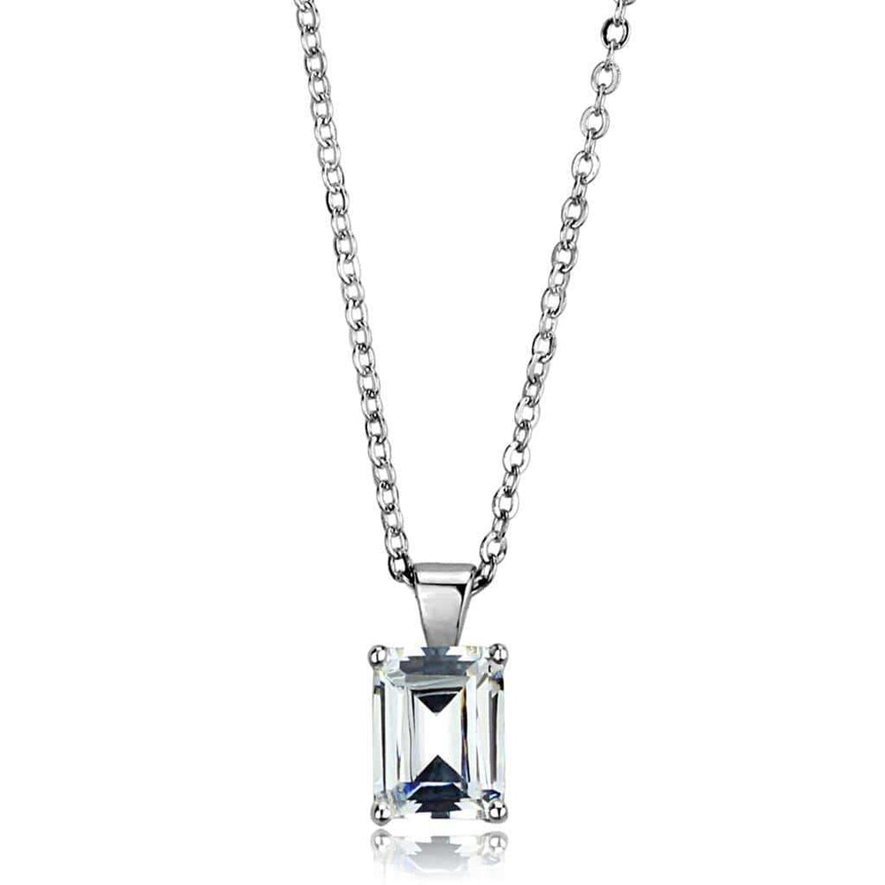 LOS897 - Rhodium 925 Sterling Silver Chain Pendant with AAA Grade CZ in Clear - Alamode - Flyclothing LLC