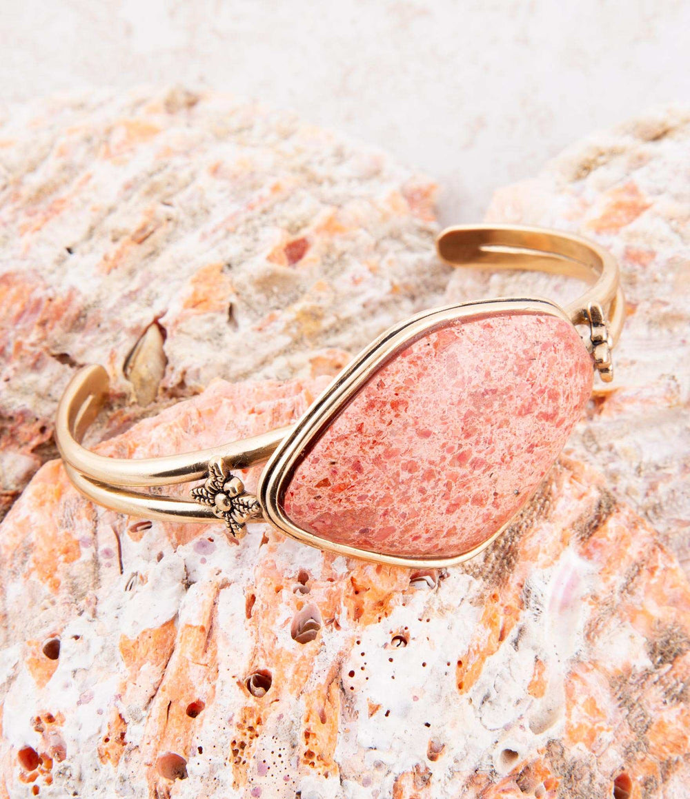 Lucent Orange Sponge Coral Cuff Golden Bracelet - Barse Jewelry - Flyclothing LLC