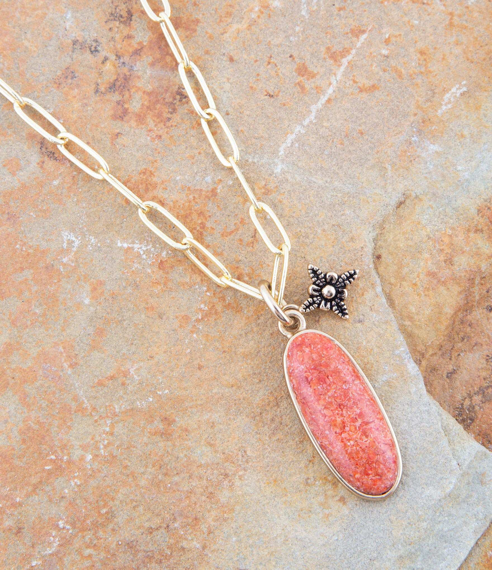 Lucent Orange Sponge Coral Pendant Golden Chain Necklace - Barse Jewelry - Flyclothing LLC