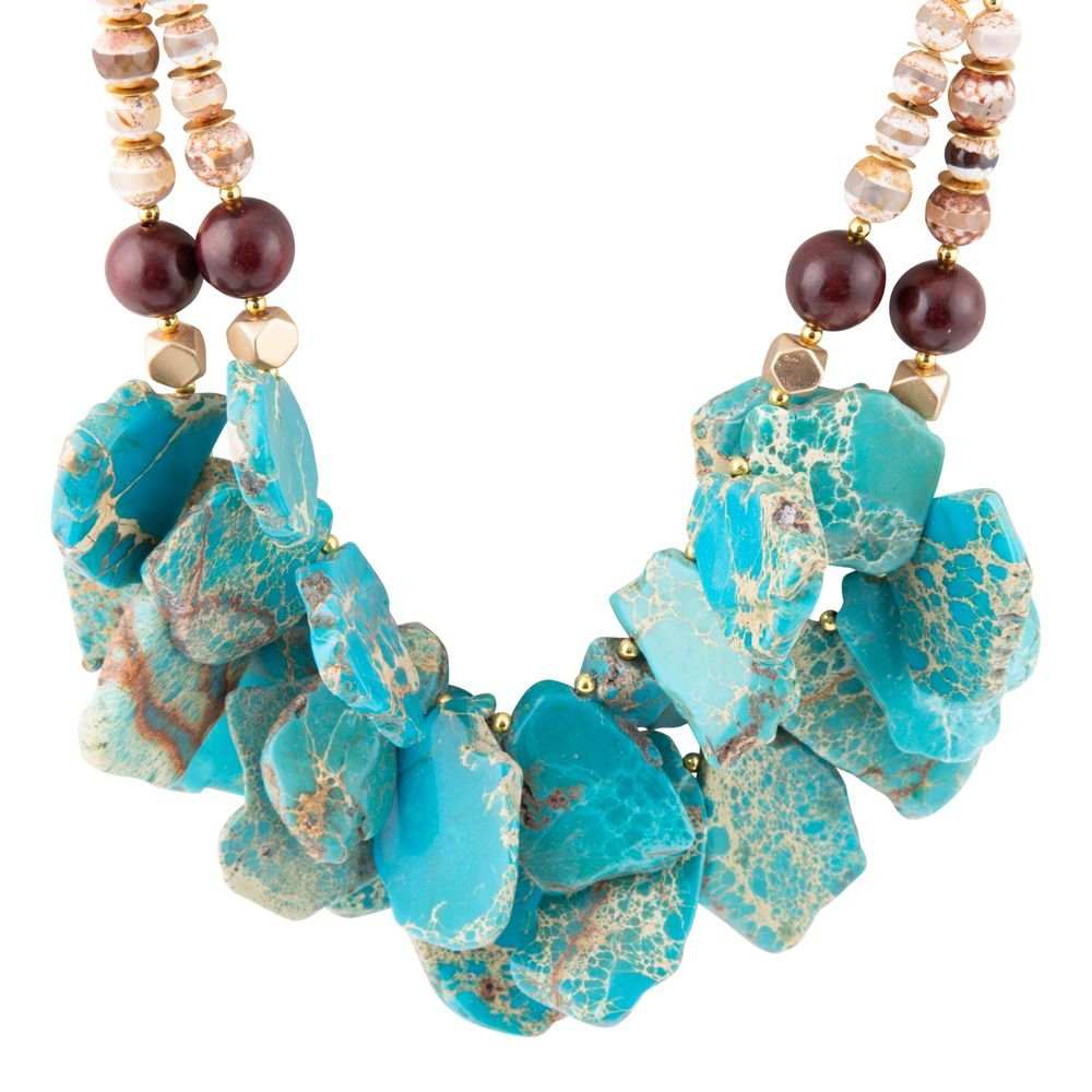 Lucia Blue Jasper and Fire Agate Golden Strand Necklace - Barse Jewelry - Flyclothing LLC