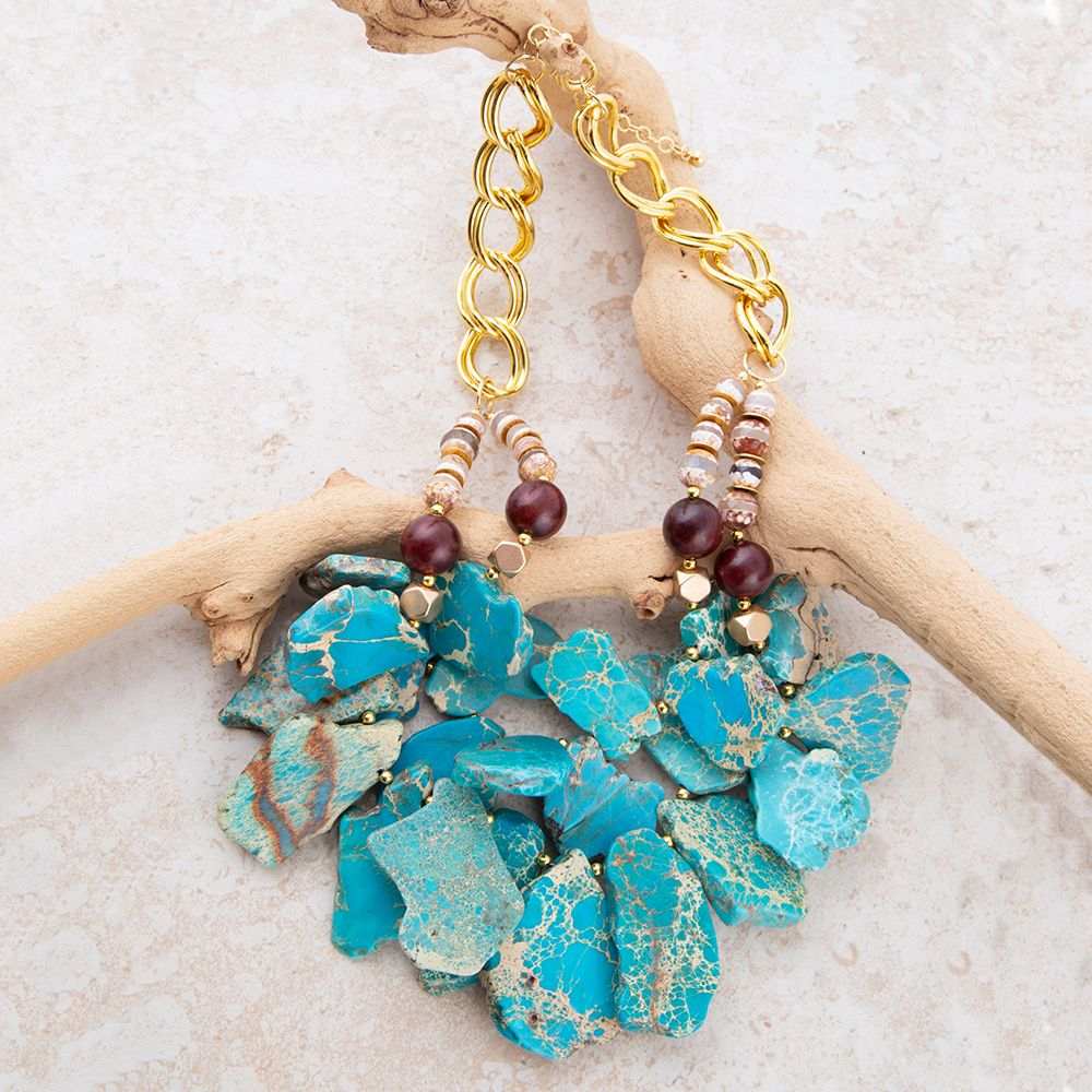 Lucia Blue Jasper and Fire Agate Golden Strand Necklace - Barse Jewelry - Flyclothing LLC