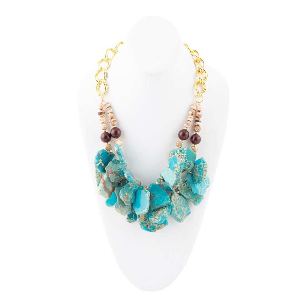 Lucia Blue Jasper and Fire Agate Golden Strand Necklace - Barse Jewelry - Flyclothing LLC