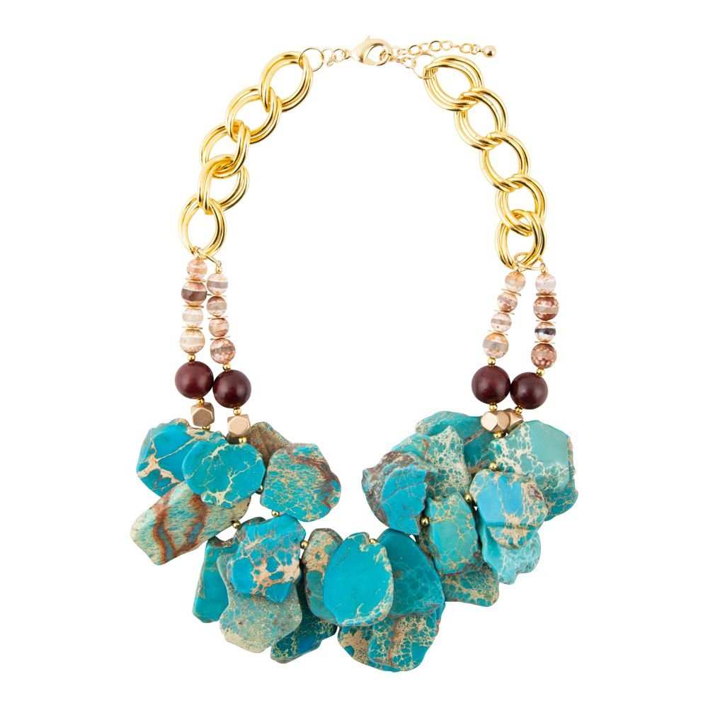 Lucia Blue Jasper and Fire Agate Golden Strand Necklace - Barse Jewelry - Flyclothing LLC