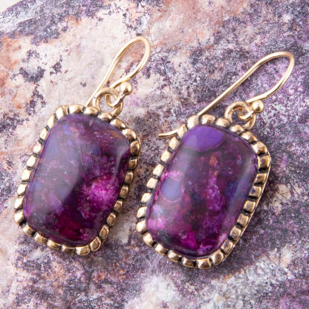 Luminous Purple Turquoise Golden Drop Earrings - Barse Jewelry - Flyclothing LLC