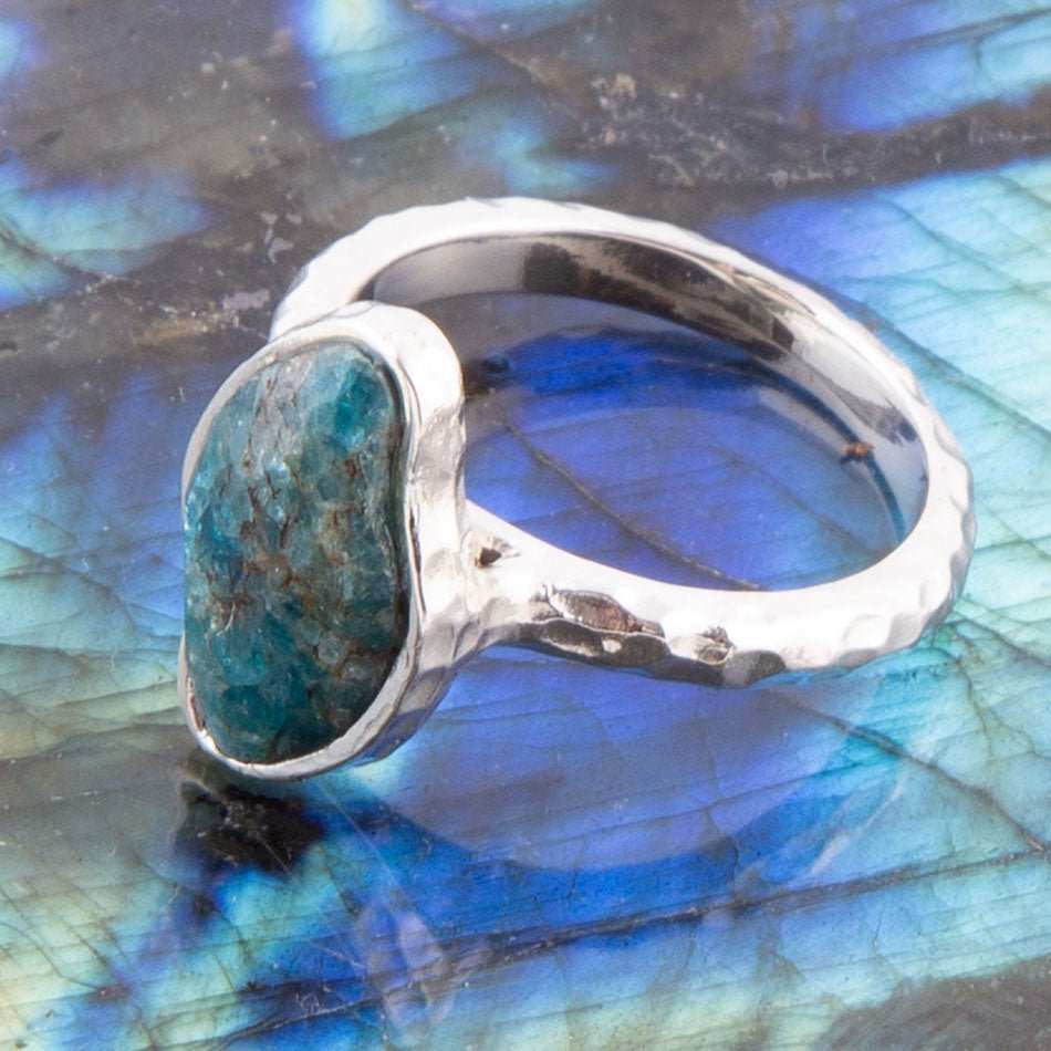 Luna Faceted Blue Apatite and Sterling Silver Hammered Ring - Barse Jewelry - Flyclothing LLC