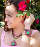 Madeira Lime and Pink Agate Statement Golden Cuff Bracelet - Barse Jewelry - Flyclothing LLC