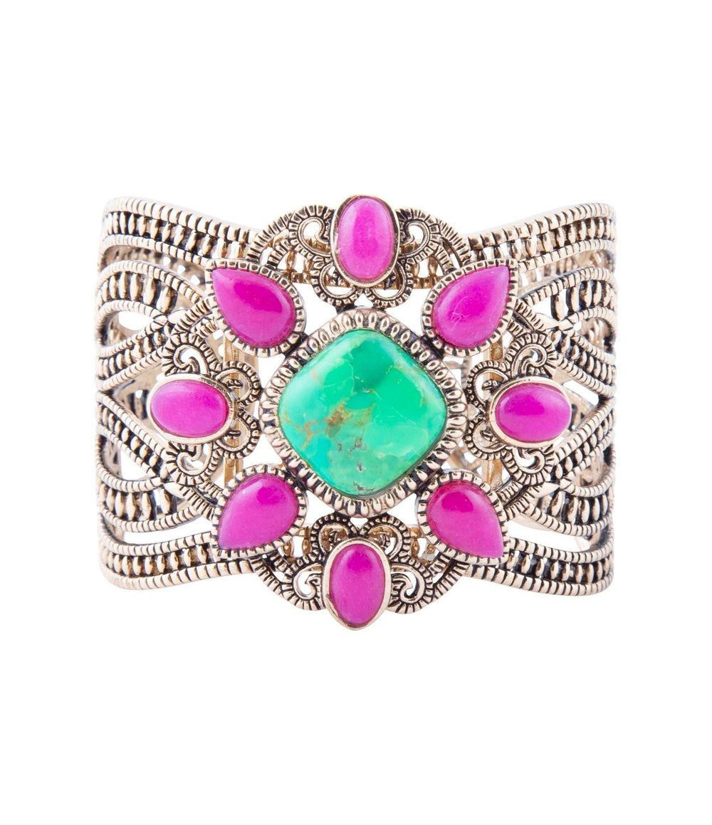 Madeira Lime and Pink Agate Statement Golden Cuff Bracelet - Barse Jewelry - Flyclothing LLC