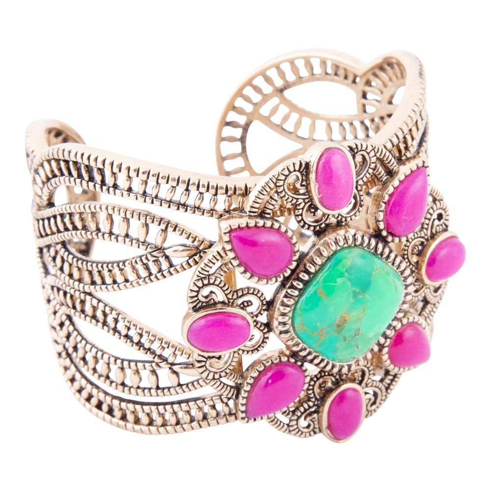 Madeira Lime and Pink Agate Statement Golden Cuff Bracelet - Barse Jewelry - Flyclothing LLC
