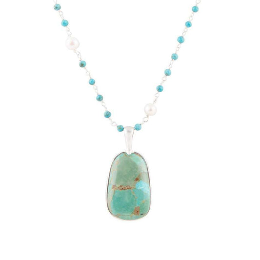 Madeleine Blue Turquoise and Sterling Silver Drop Pendant Necklace - Barse Jewelry - Flyclothing LLC