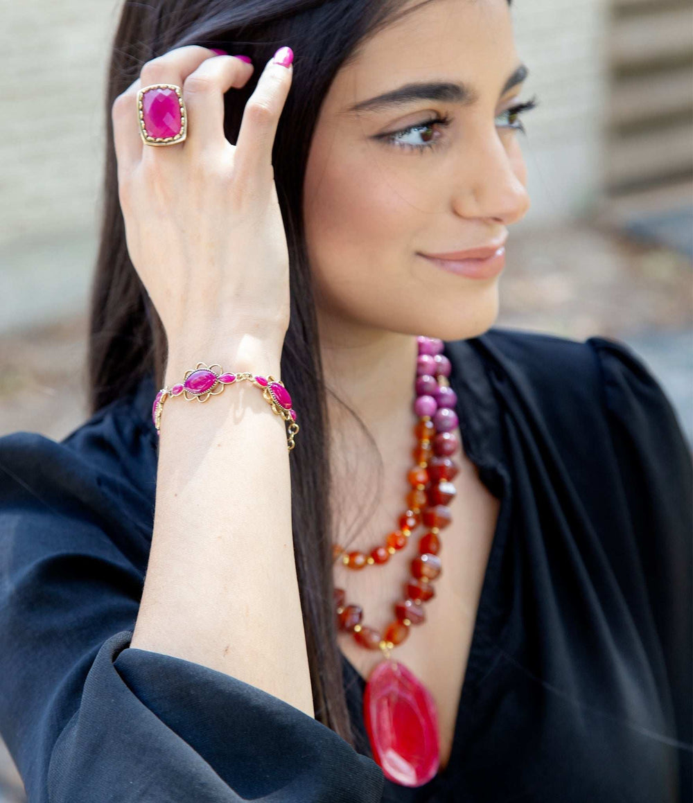 Magenta Agate Link Bracelet - Barse Jewelry - Flyclothing LLC