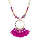 Pink Magenta Dreams Agate Tassel Golden Necklace - Barse Jewelry - Flyclothing LLC