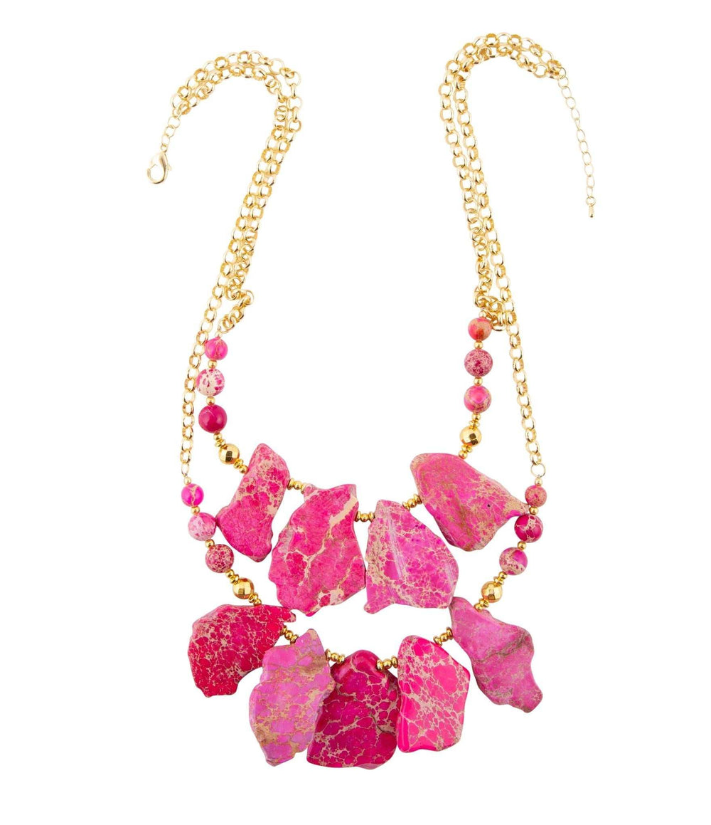 Pink Magenta Dreams Jasper and Goldtone Statement Necklace - Barse Jewelry - Flyclothing LLC