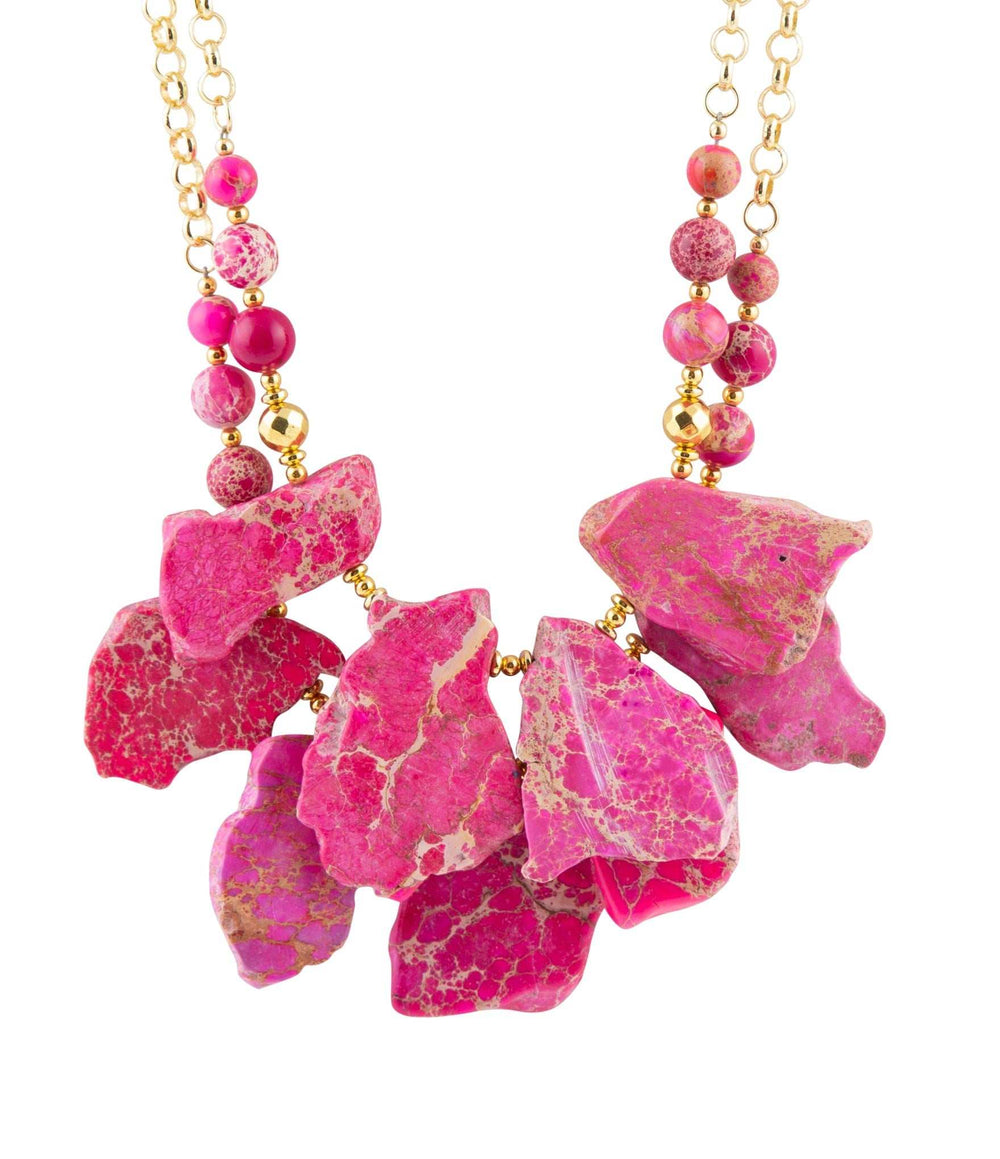 Pink Magenta Dreams Jasper and Goldtone Statement Necklace - Barse Jewelry - Flyclothing LLC
