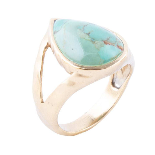 Maisy Blue Turquoise Golden Teardrop Ring - Barse Jewelry - Flyclothing LLC