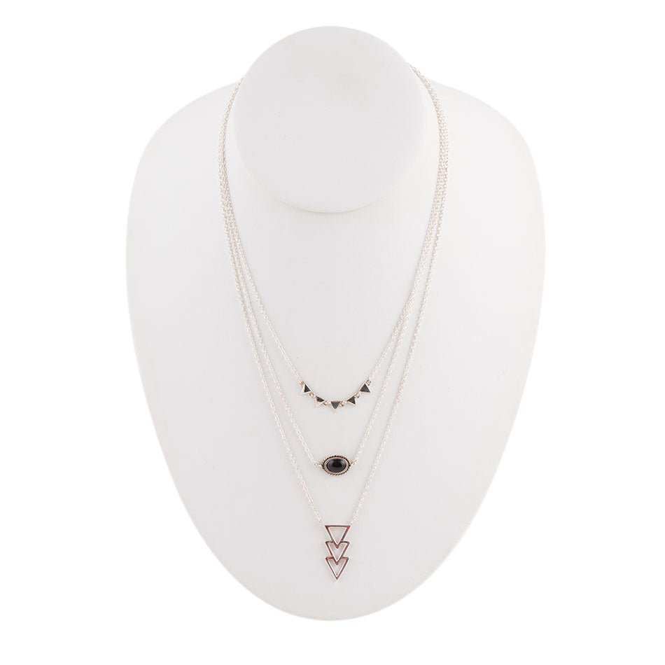 Marcasite and Onyx Sterling Silver Layered Necklace - Barse Jewelry - Flyclothing LLC