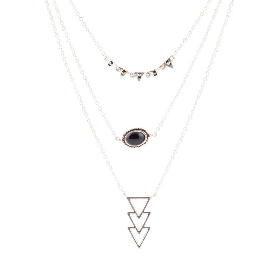 Marcasite and Onyx Sterling Silver Layered Necklace - Barse Jewelry - Flyclothing LLC