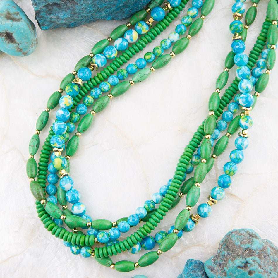 Margarita Mixed Lime Green and Blue Toursade Necklace - Barse Jewelry - Flyclothing LLC
