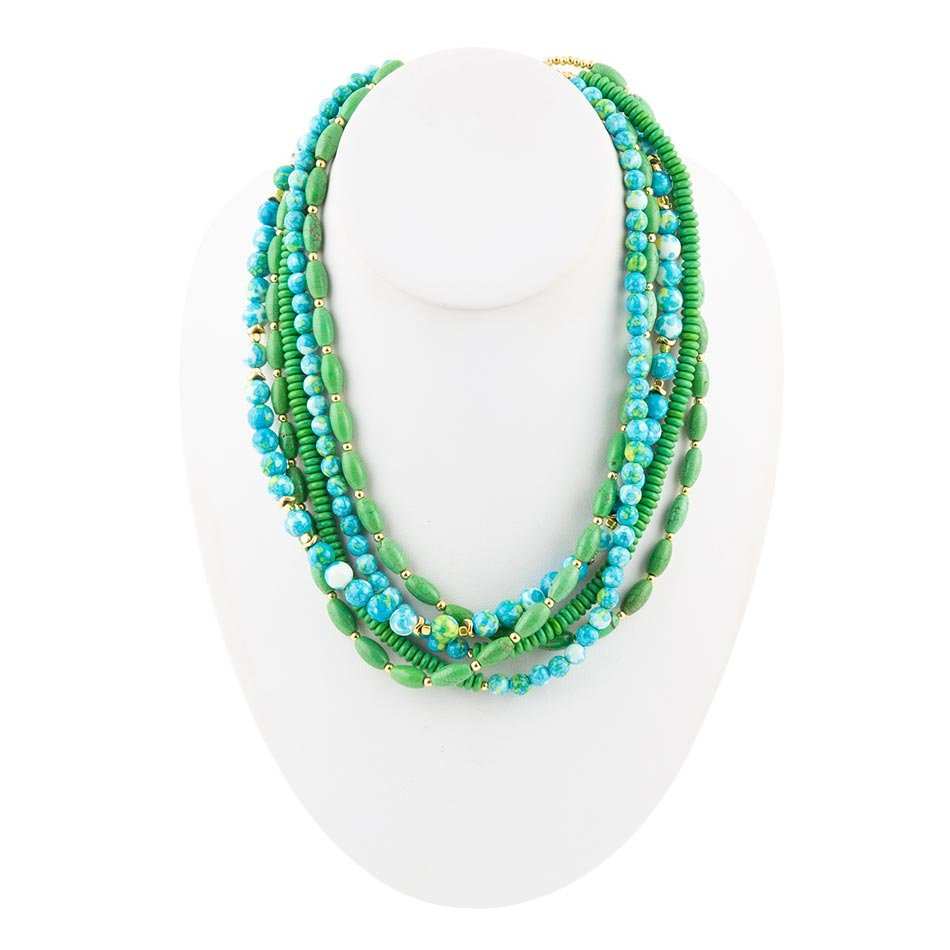 Margarita Mixed Lime Green and Blue Toursade Necklace - Barse Jewelry - Flyclothing LLC