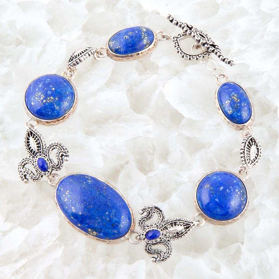 Mehndi Blue Lapis and Sterling Silver Link Bracelet - Barse Jewelry - Flyclothing LLC