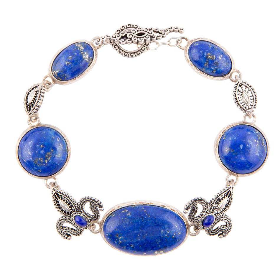 Mehndi Blue Lapis and Sterling Silver Link Bracelet - Barse Jewelry - Flyclothing LLC