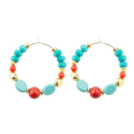 Mesa Blue Magnesite and Orange Coral Golden Hoop Earrings - Barse Jewelry - Flyclothing LLC