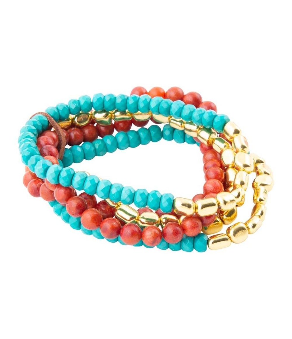 Mesa Blue Magnesite and Red Coral Golden Bracelet Set - Barse Jewelry - Flyclothing LLC