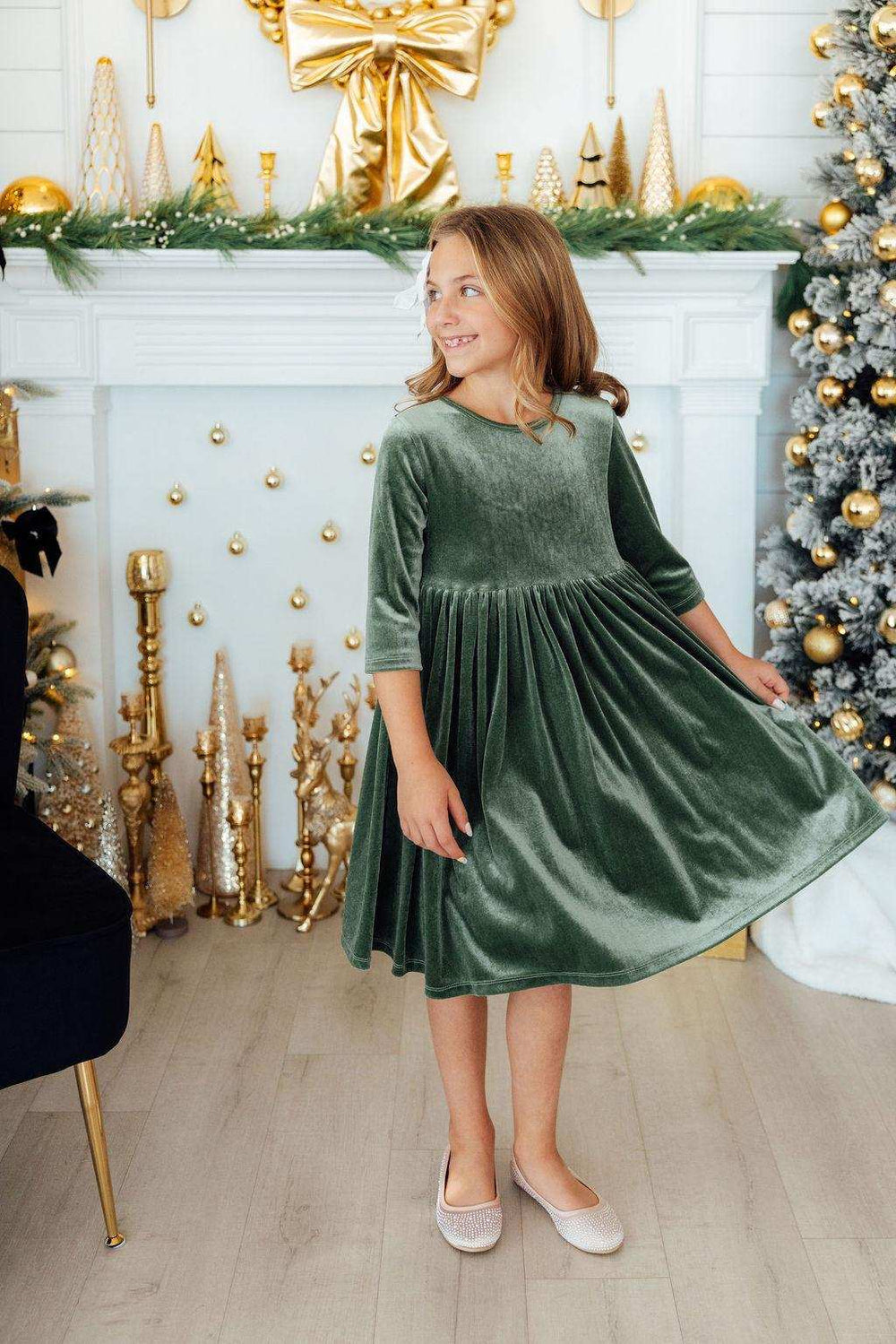 Sage Velvet Twirl Dress - Mila & Rose ® - Flyclothing LLC