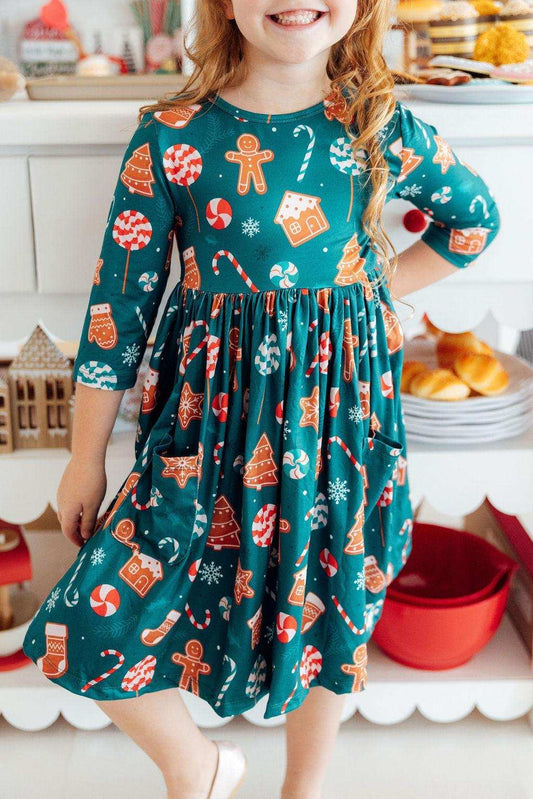Gingerbread House 3/4 Sleeve Pocket Twirl Dress - Mila & Rose ® - Flyclothing LLC
