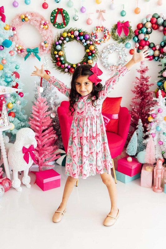 Jingle Bows L/S Pocket Twirl Dress - Mila & Rose ® - Flyclothing LLC