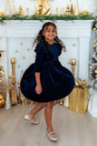 Navy Velvet Ruffle Twirl Dress - Mila & Rose ® - Flyclothing LLC