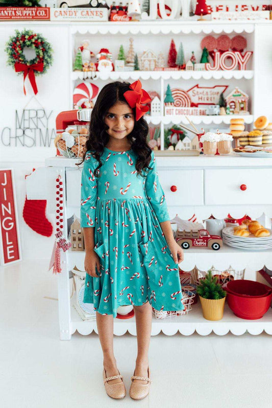 Christmas Candy 3/4 Sleeve Pocket Twirl Dress - Mila & Rose ® - Flyclothing LLC