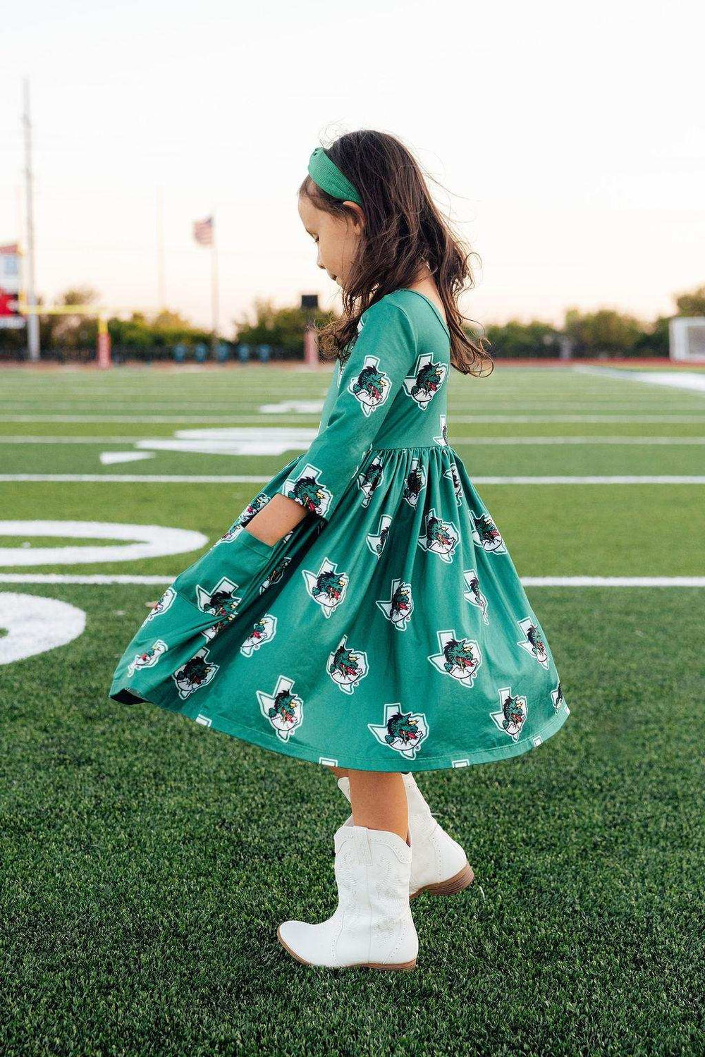 Southlake Carroll Dragons 3/4 Sleeve Pocket Twirl Dress - Mila & Rose ® - Flyclothing LLC