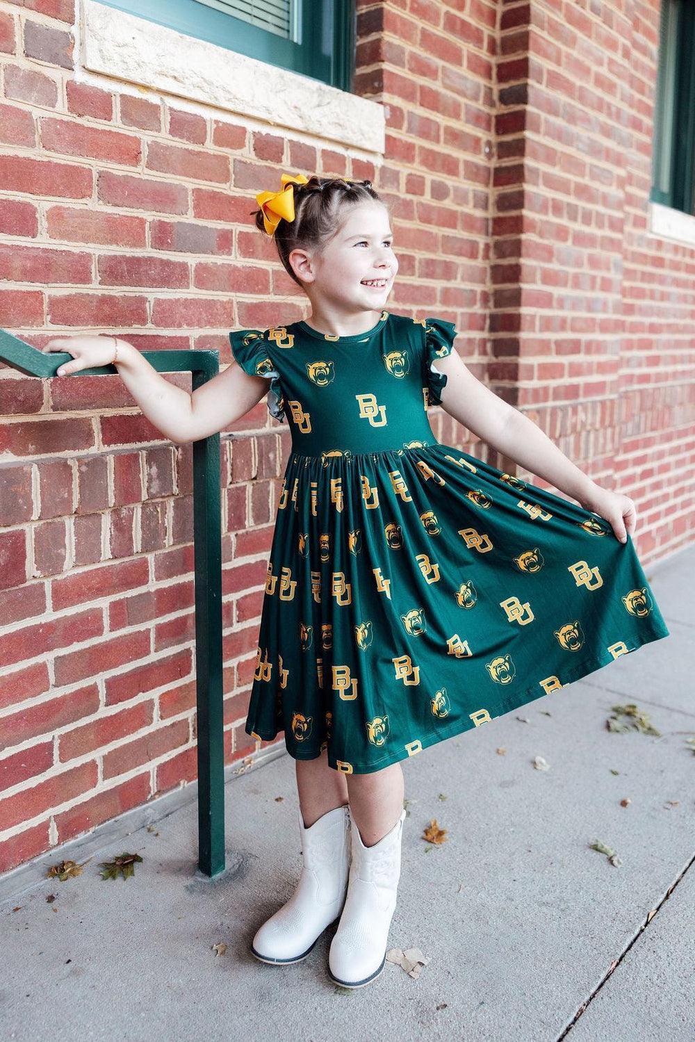 Baylor Green Bear Flutter Twirl Dress - Mila & Rose ® - Flyclothing LLC