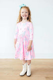 Little Miss Chickie 3/4 Sleeve Pocket Twirl Dress - Mila & Rose ® - Flyclothing LLC