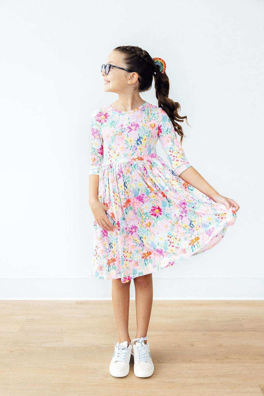 Field of Flowers 3/4 Sleeve Pocket Twirl Dress - Mila & Rose ® - Flyclothing LLC