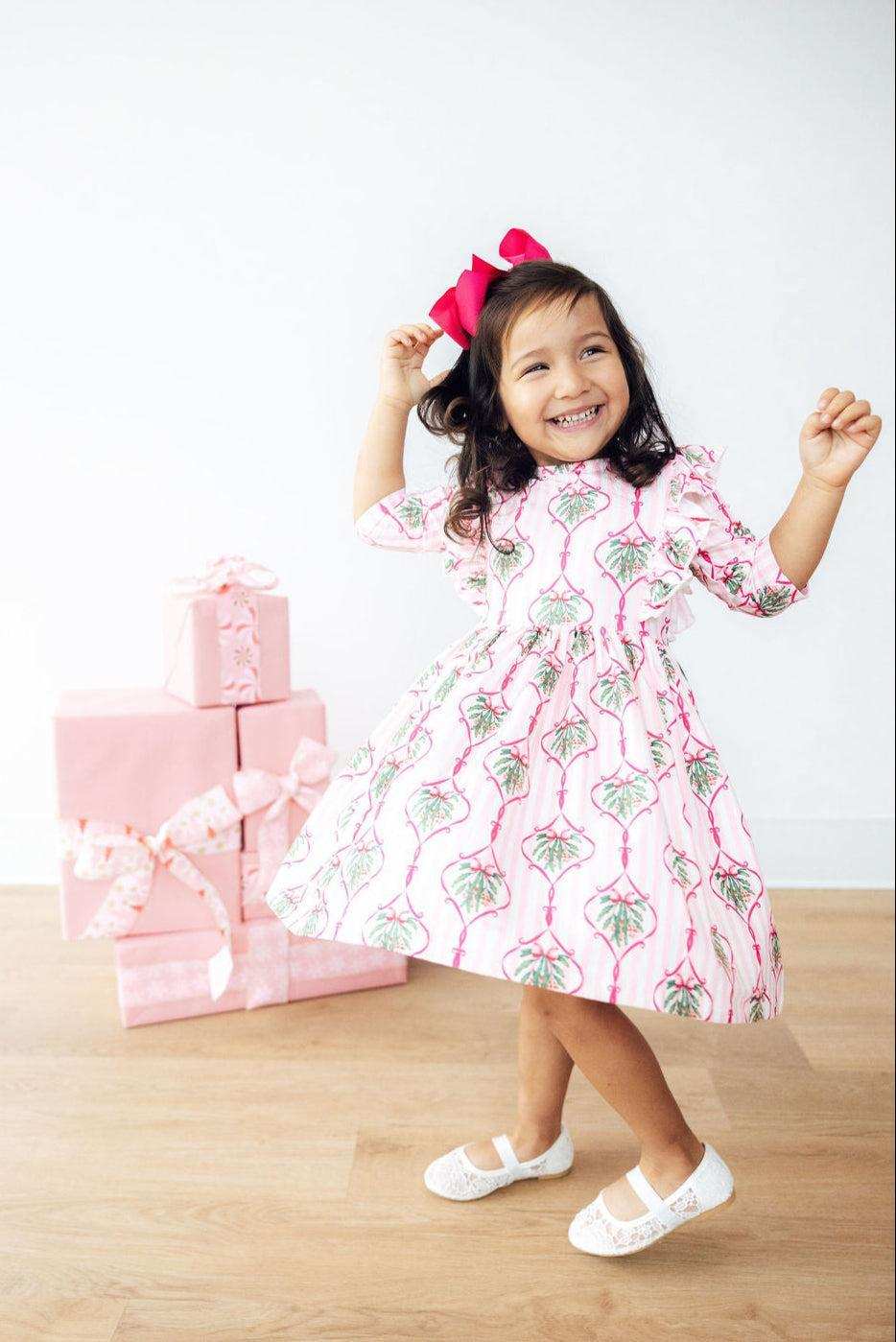 Merry Mistletoe 3/4 Sleeve Ruffle Twirl Dress - Mila & Rose ® - Flyclothing LLC