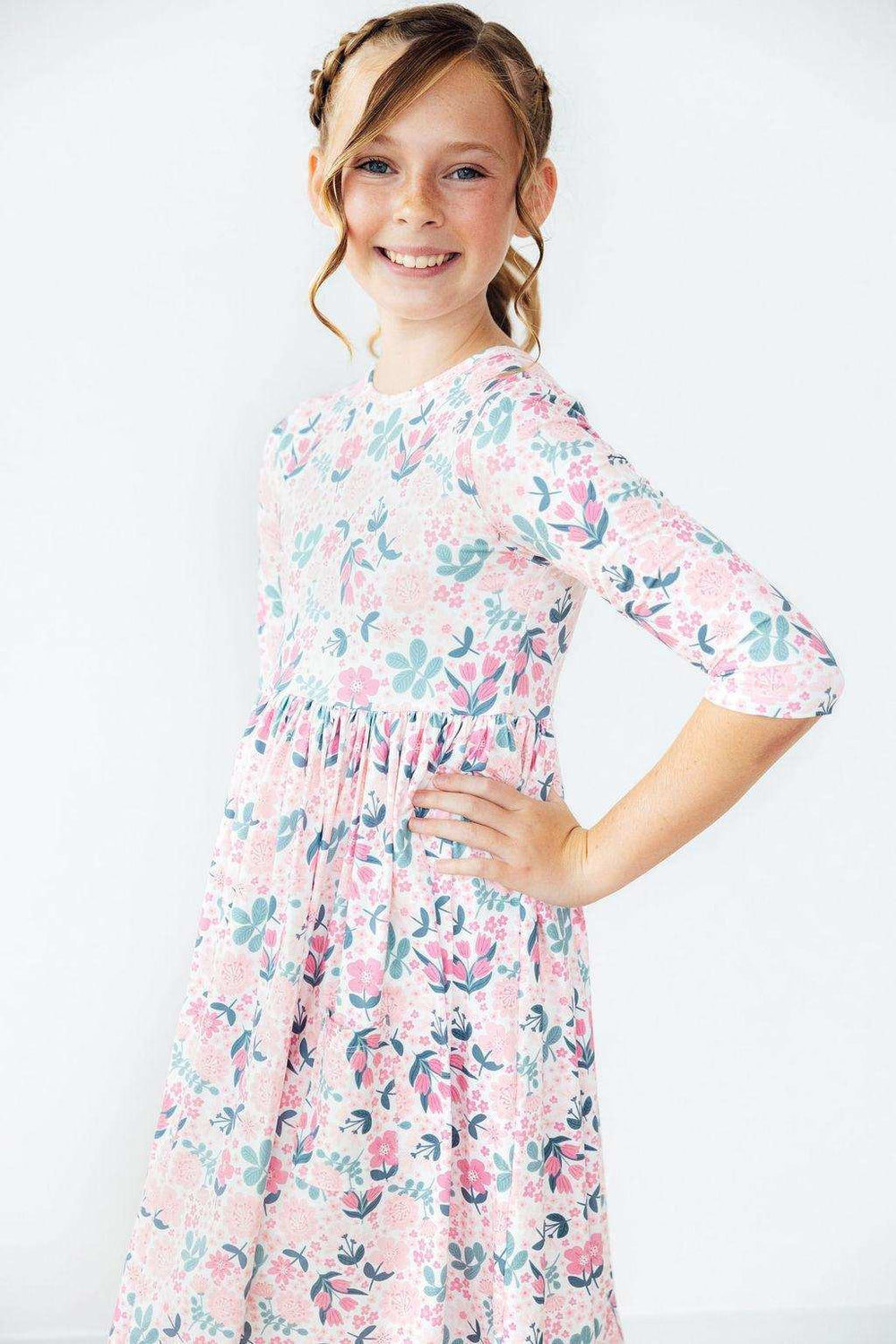 Softly Blooming 3/4 Sleeve Pocket Twirl Dress - Mila & Rose ® - Flyclothing LLC