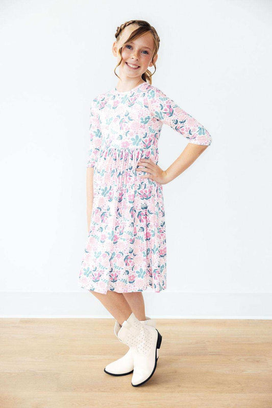 Softly Blooming 3/4 Sleeve Pocket Twirl Dress - Mila & Rose ® - Flyclothing LLC