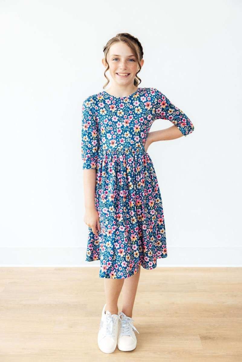 Rainforest Blooms 3/4 Sleeve Pocket Twirl Dress - Mila & Rose ® - Flyclothing LLC