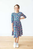 Rainforest Blooms 3/4 Sleeve Pocket Twirl Dress - Mila & Rose ® - Flyclothing LLC