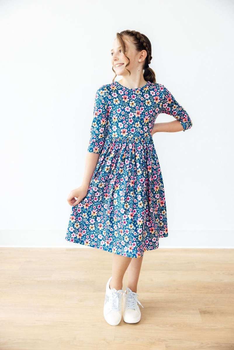 Rainforest Blooms 3/4 Sleeve Pocket Twirl Dress - Mila & Rose ® - Flyclothing LLC