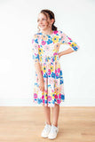 Sunshine Floral 3/4 Sleeve Pocket Twirl Dress - Mila & Rose ® - Flyclothing LLC